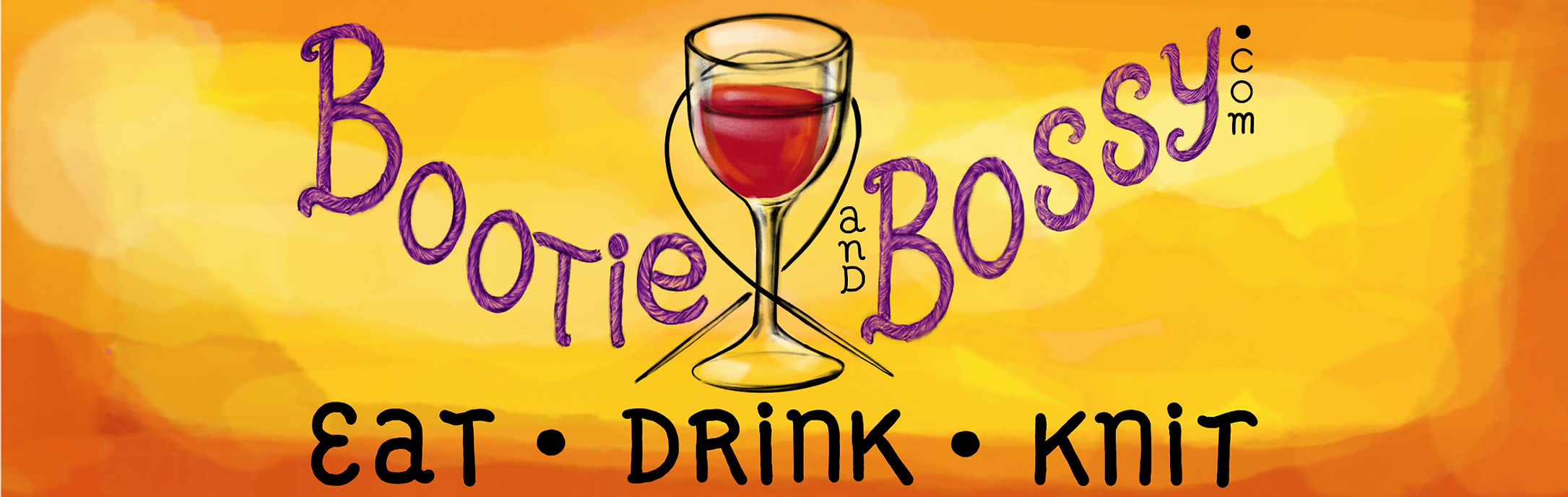 Logo artwork glass of wine and knitting needles