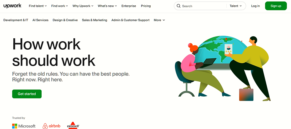 Upwork.com homepage screenshot - BuildThatSkill - Beyond 9-to-5