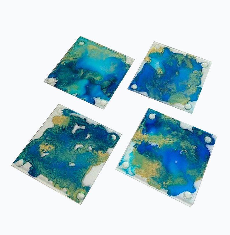 Thumbnail: Coaster Set Glass of 4 with Alcohol Ink Art