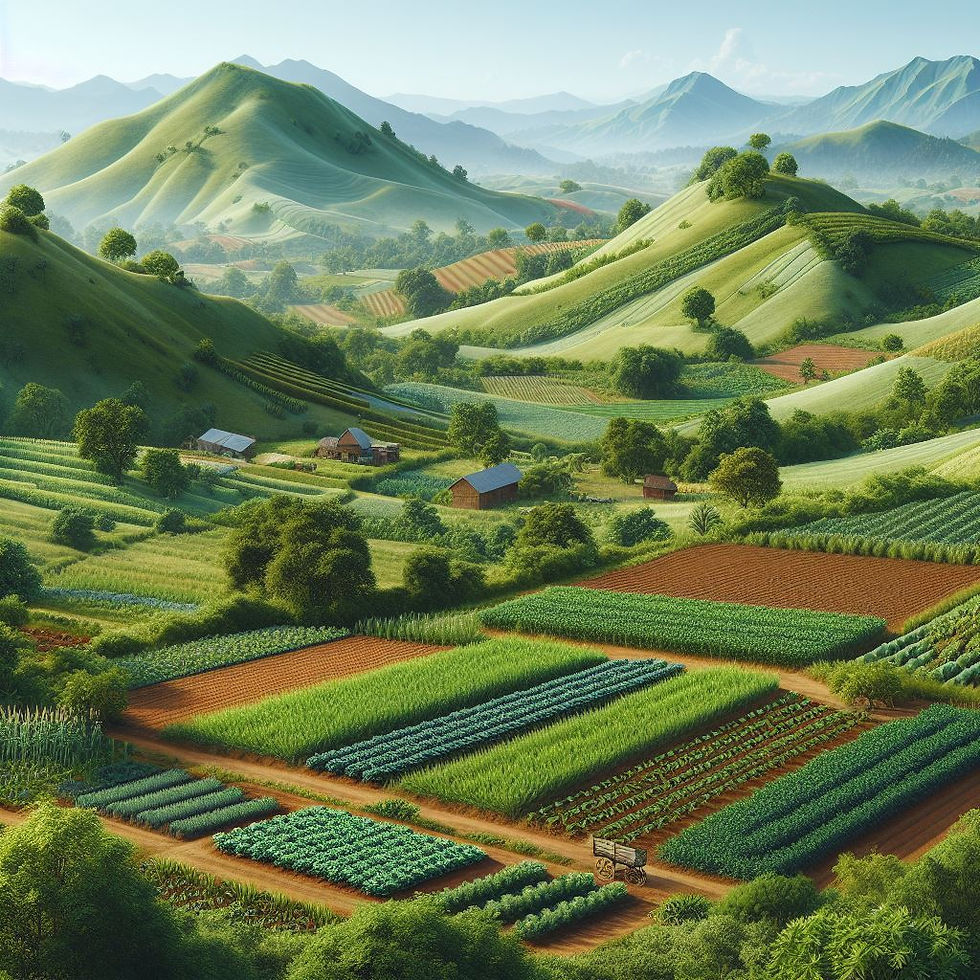 Montes e vales, hortas e terras amanhadas