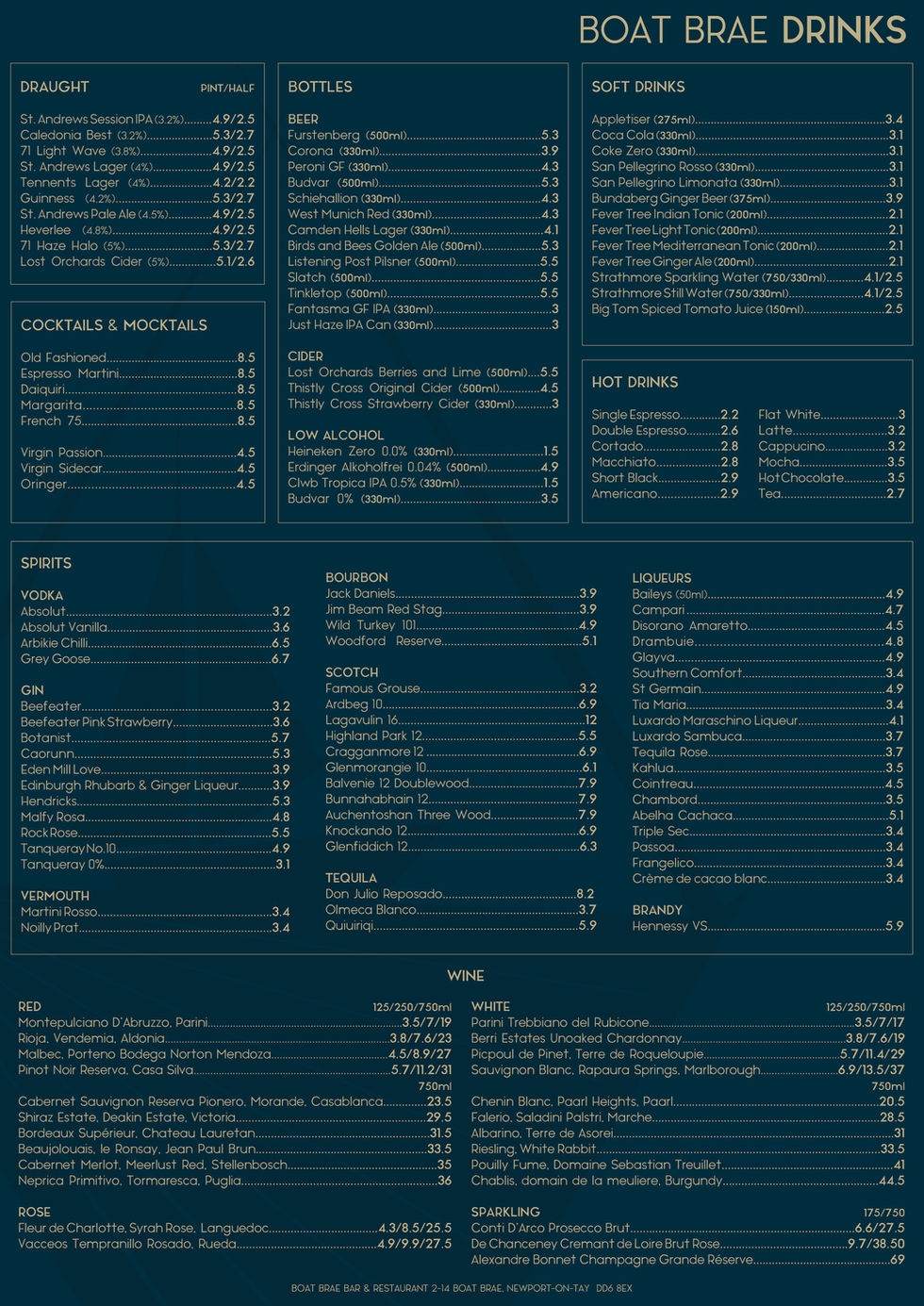 BOAT BRAE DRiNKS MENU