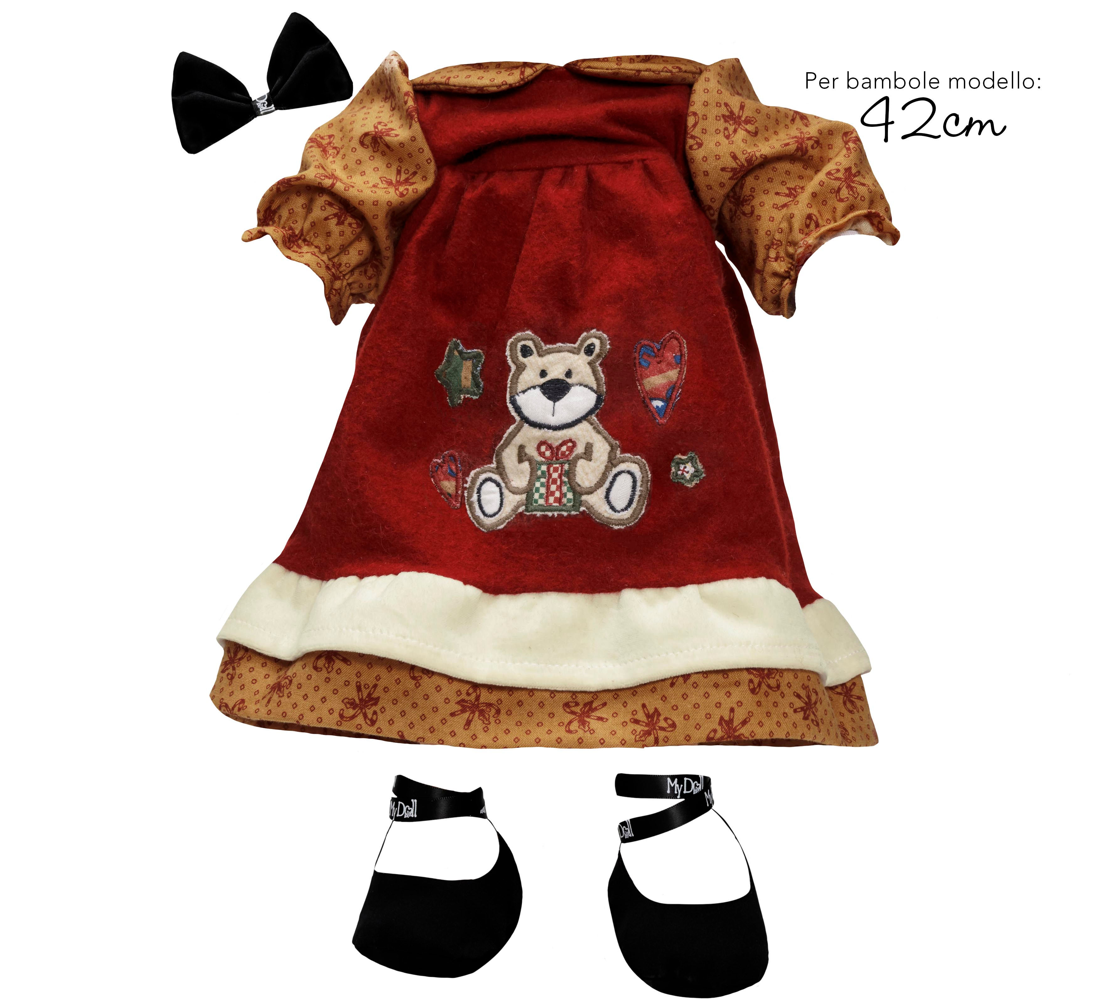 Vestito caldo rosso con ricamo orso