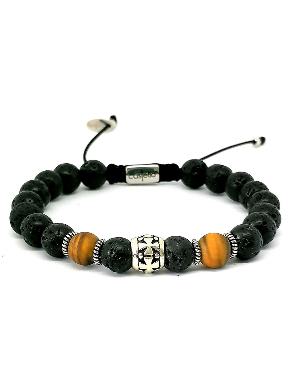 Thumbnail: Silver 925 Bracelet with Lava stone, Hand made Bracelet,Castellodesign