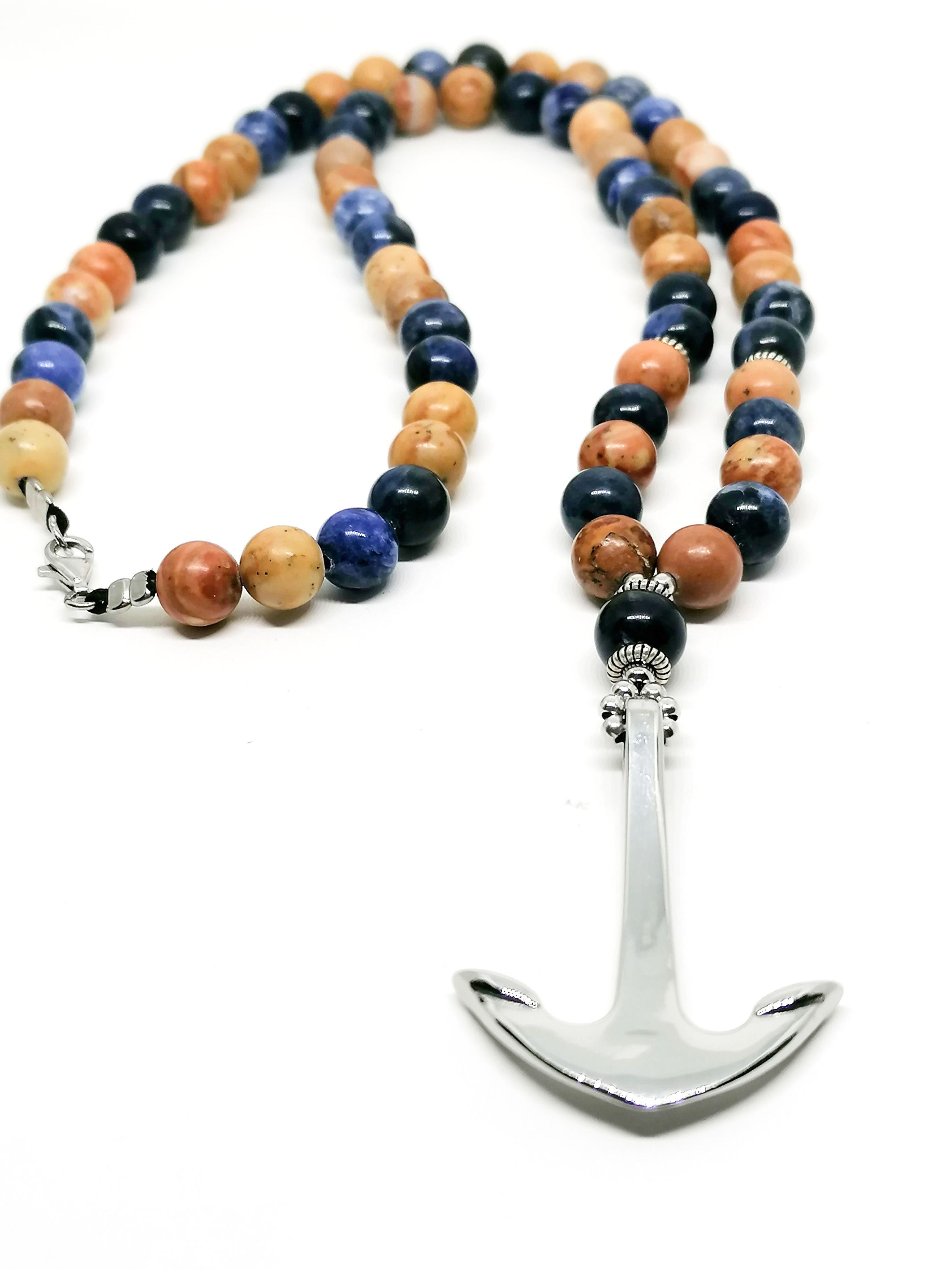 Necklace Anchor, Skull Silver 925, Jasper stone