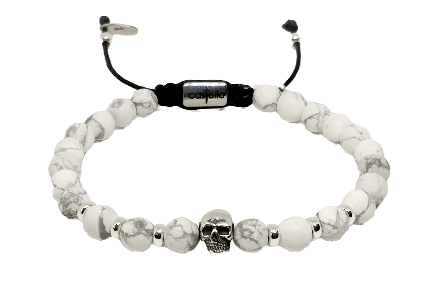 Silver Skull 925 ,Bracelet Howlite stone 6mm