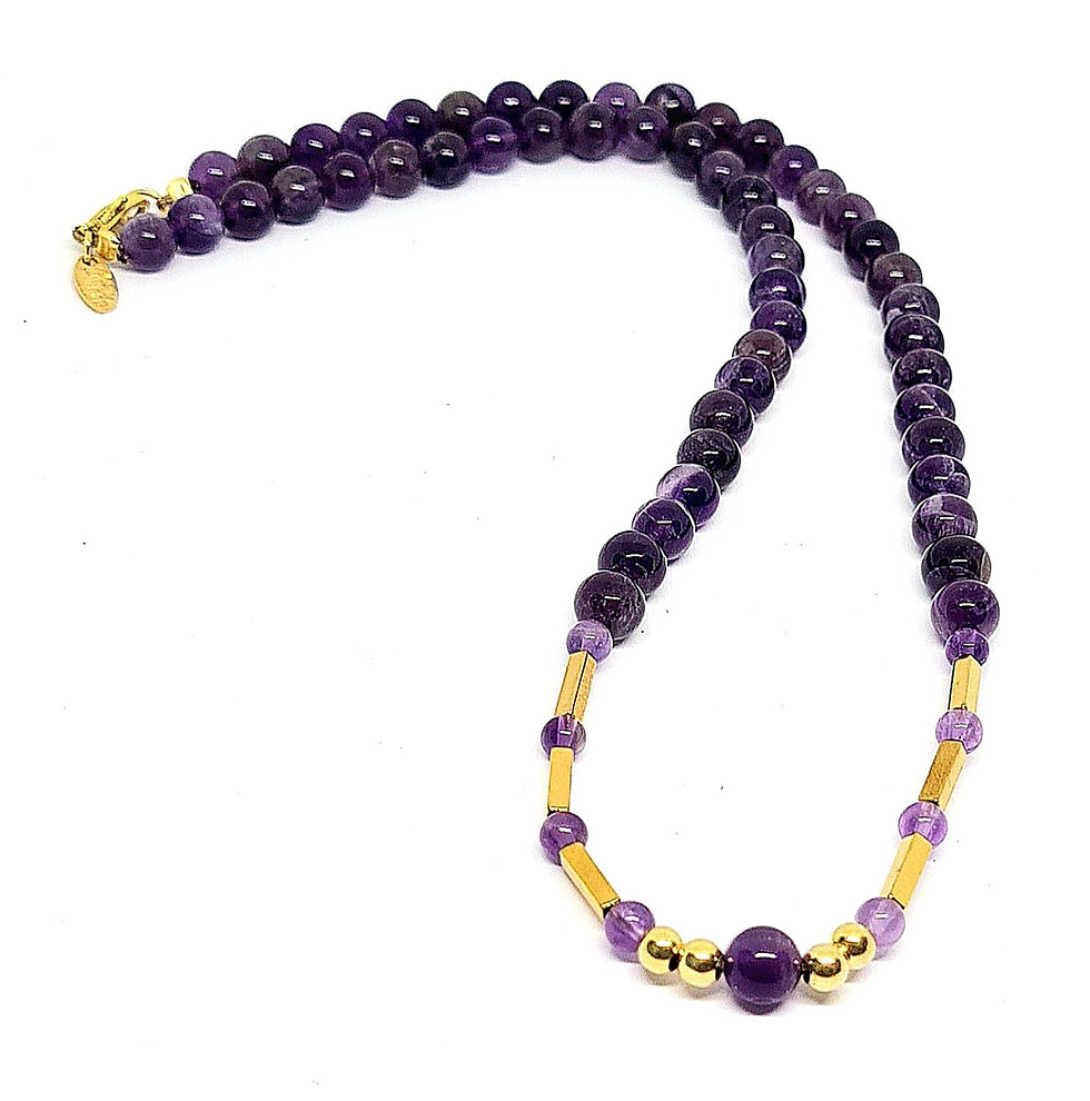 Hand Made Necklace "SILVER 925" Gold Plated Amethystos Stone 6mm