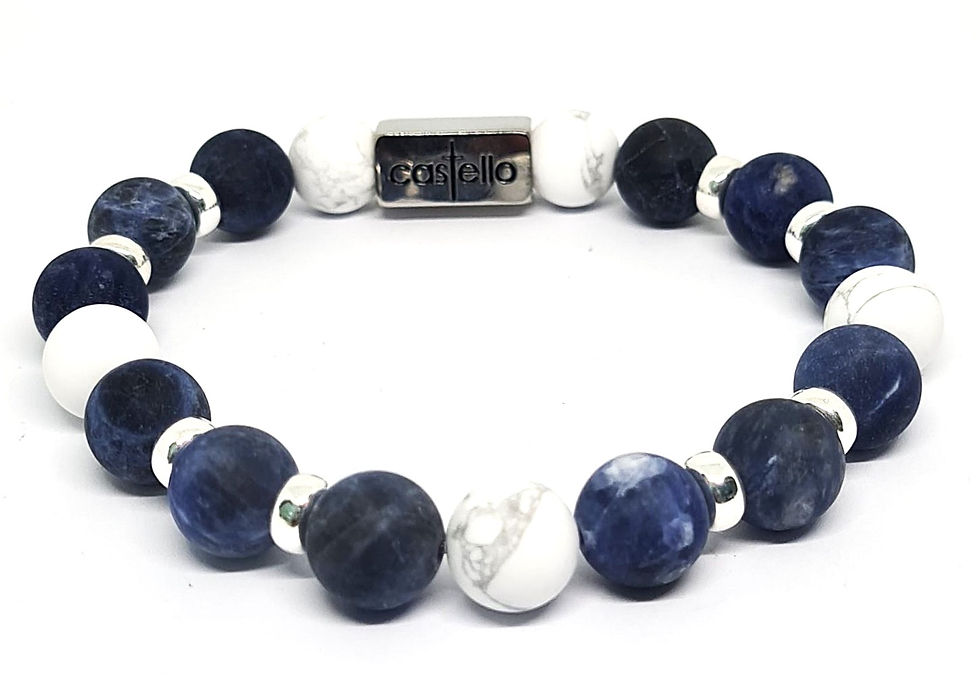 Hand Made Bracelet Silver 925 "Classic" Sodalite, Howlite stone 10mm