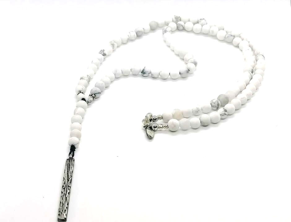 Castello Beaded Howlite stone necklace rosary silver 925
