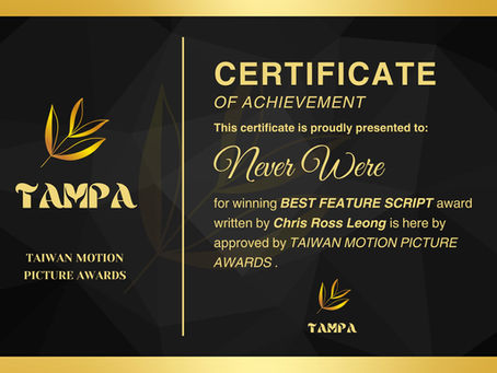 NeverWere won Best Feature Script Award !!! Congratulations !!!