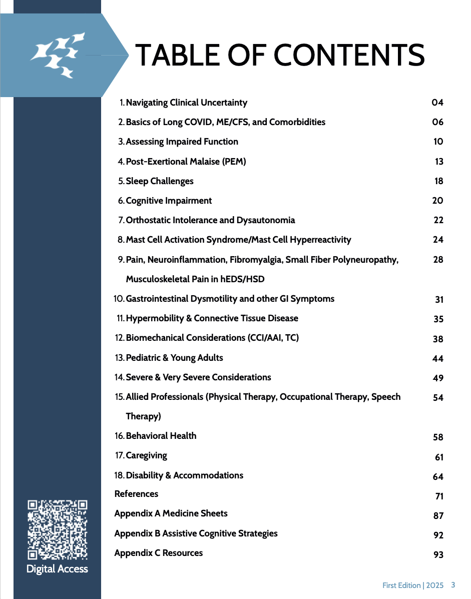 Table of contents for Bateman Horne's Clinical Care Guide: Managing ME/CFS, Long COVID, and IACCs