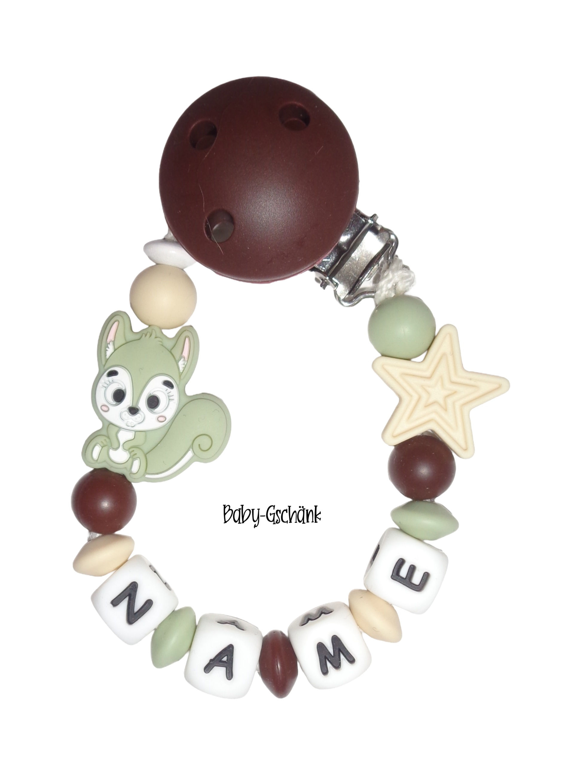 Silikonnuggikette mit Eichhörnchen und Doppelstern