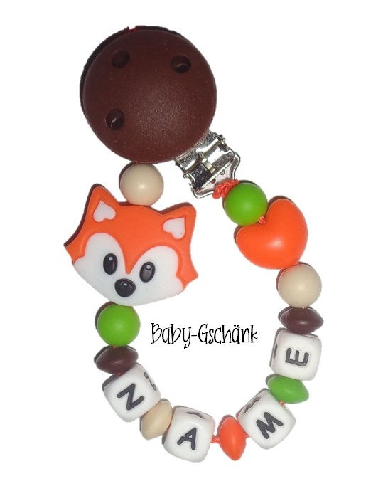 Silikonnuggikette mit Fuchs und Herz