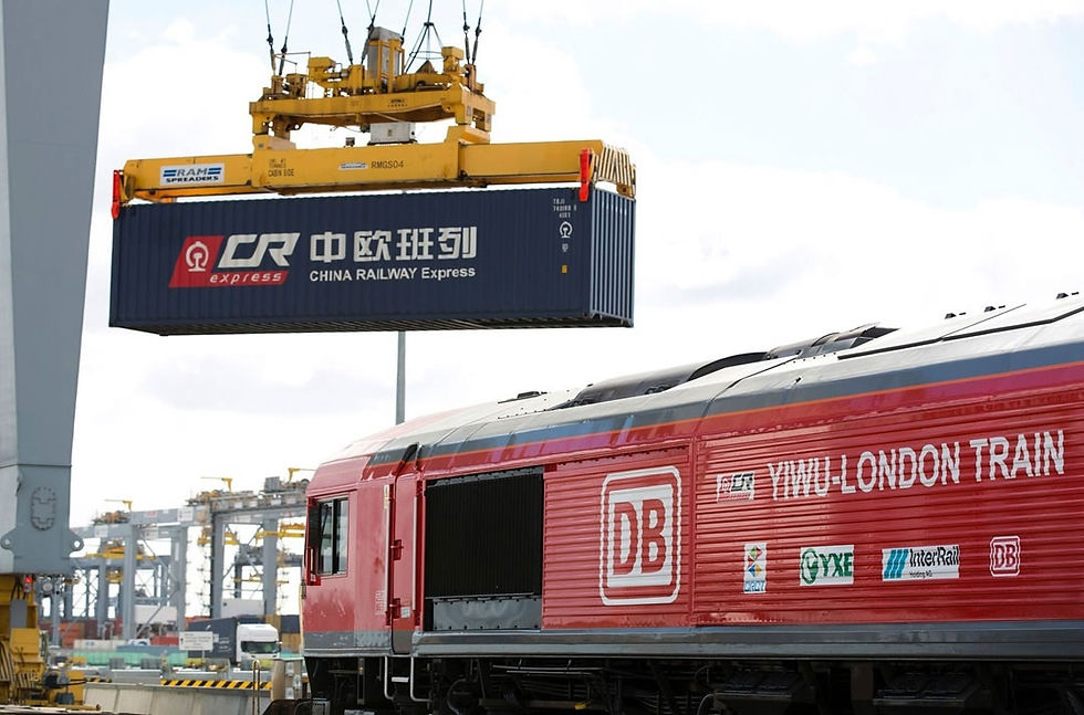 The famous Silk Route Train being loaded with containers. Faster but more costly