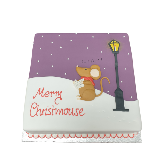 Bespoke ChristMouse cake with festive decorations, detailed icing, and vibrant colors, crafted in Solihull, West Midlands.