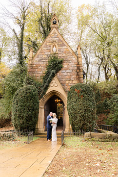 Newlyweds in front of chapel