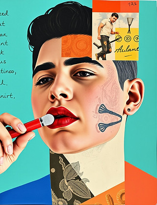 collage of gay latino writing with lipstick
