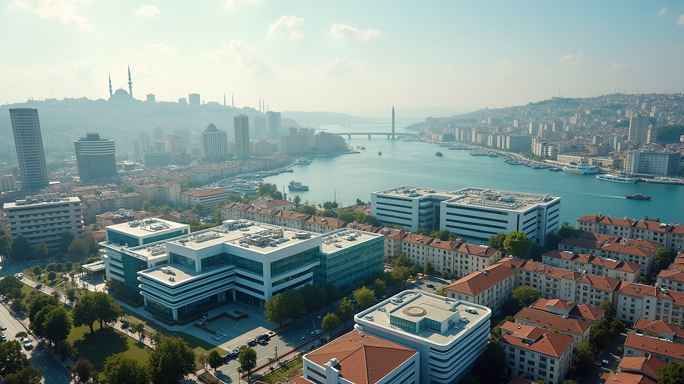 High angle view of Istanbul cityscape with hospitals and healthcare facilities
