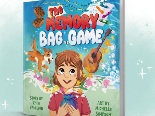 The front cover of Catbh Hamilton's children's book, The Memory Bag Game.