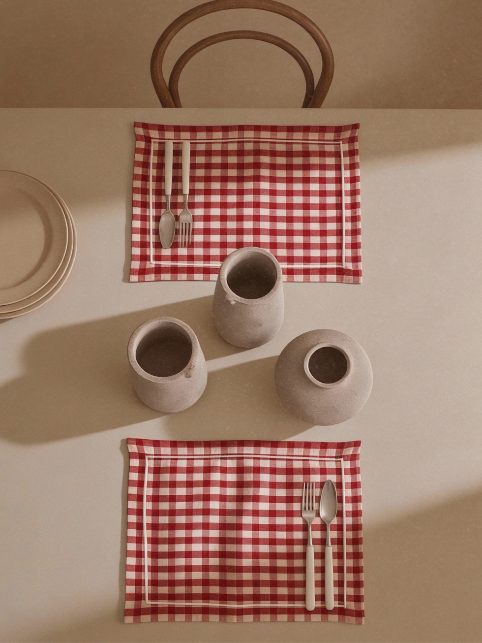 individuais Vichy em vermelho e branco