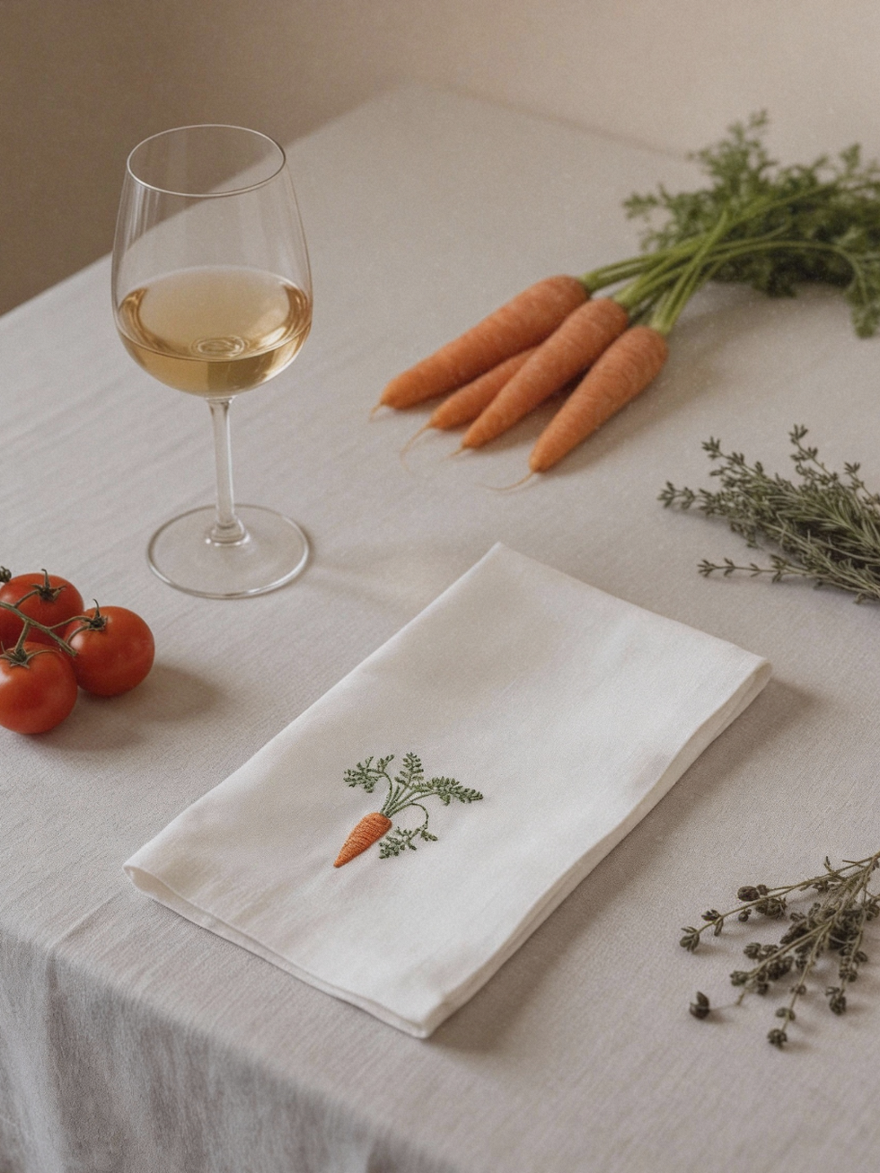 Guardanapo 100% linho, bordado cenoura