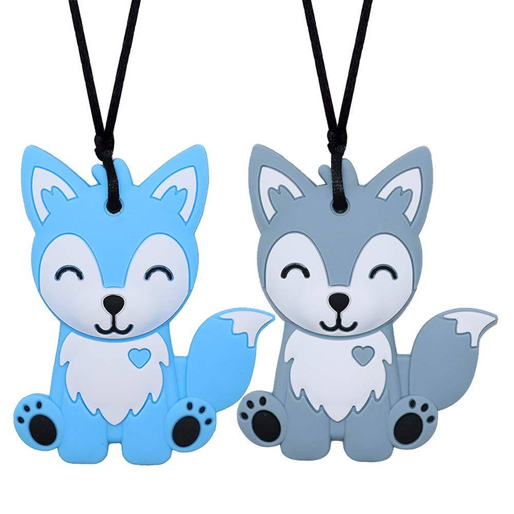 Sensory Chew Necklaces for Kids Boys and Girls - 2 Pack Fox Silicone Chewy Toys