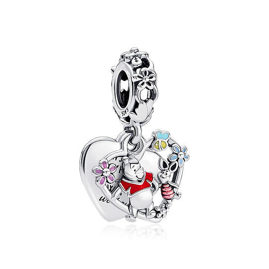 MGIUL Bear and Little Pig Heart Charm Beads for Women Bracelets Necklaces 925 St