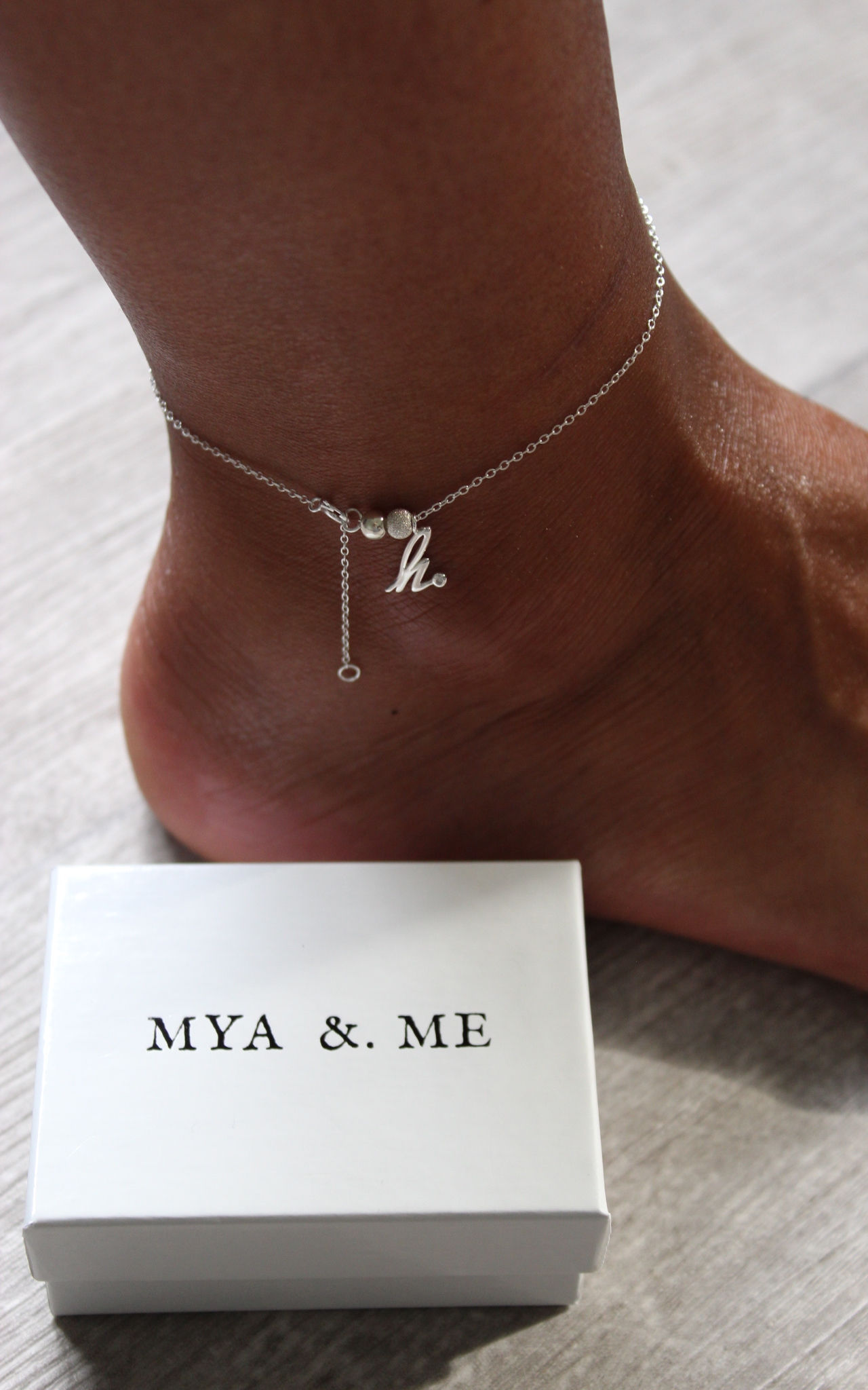 H Initial Anklet 925 Sterling Silver