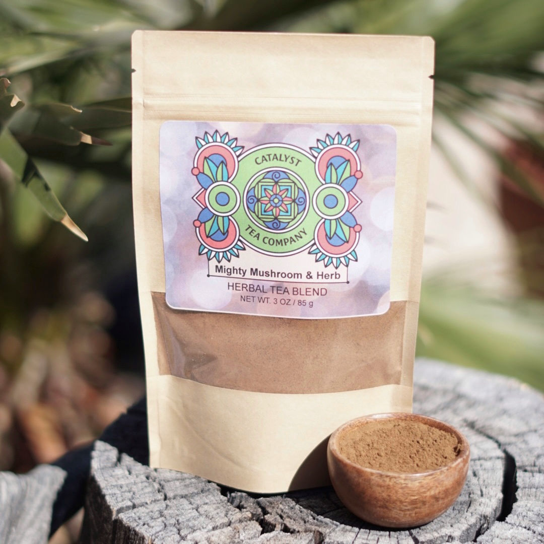 Mighty Mushroom & Herb coffee alternative by Catalyst Tea Company, featuring lion's mane, chaga and turmeric
