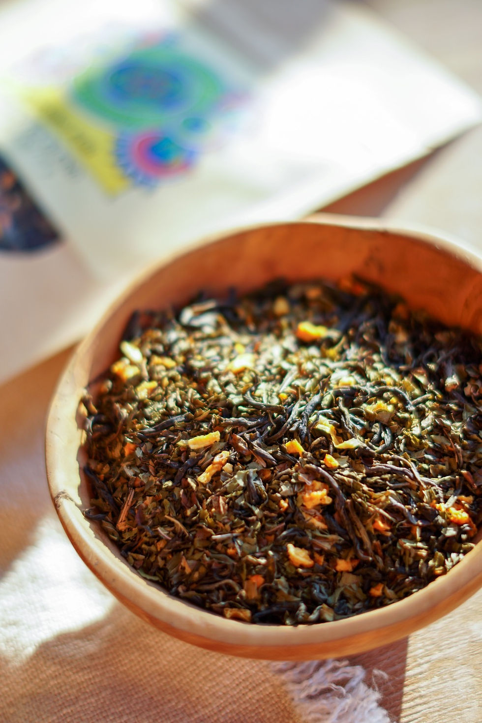 Thumbnail: Loose-leaf Morning Sun green tea blend with jasmine green tea, peppermint, and orange peel, a refreshing morning tea