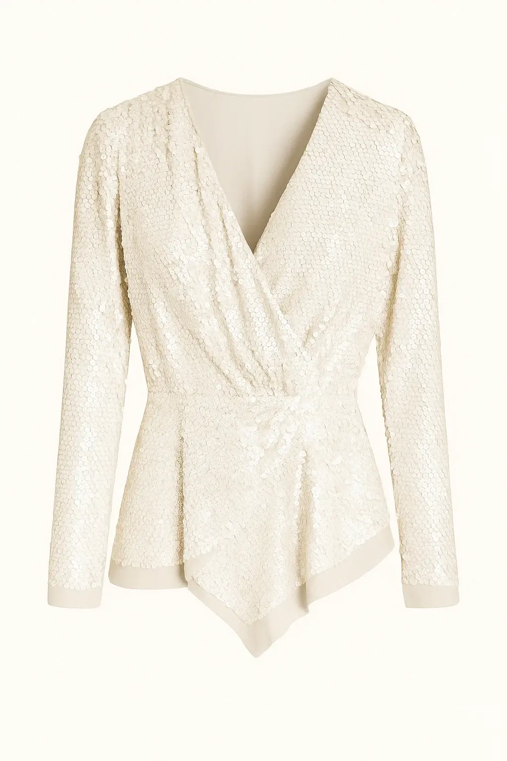 Blouse portefeuille ivoire à sequins