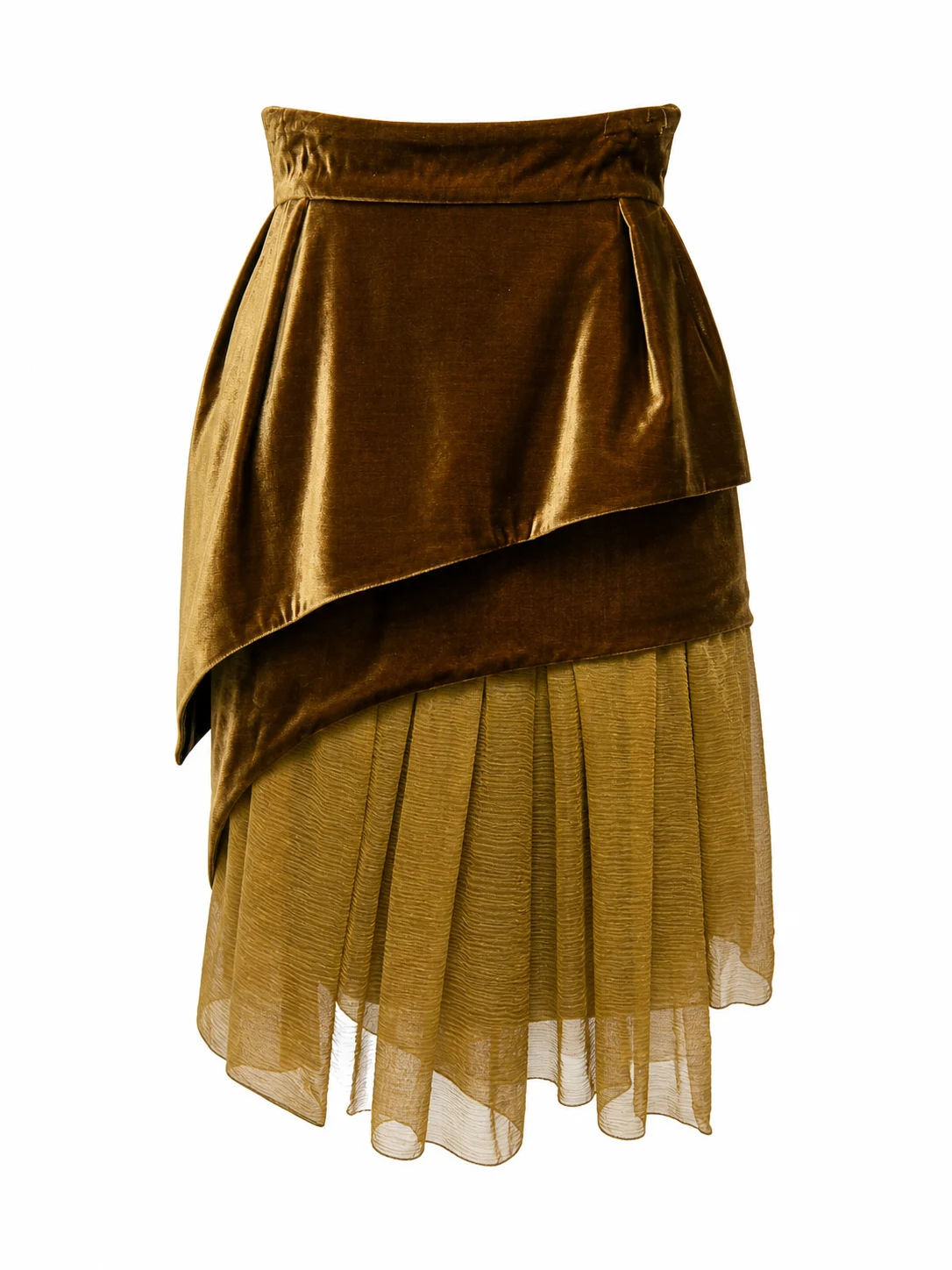 Gold Velvet Asymmetric Skirt