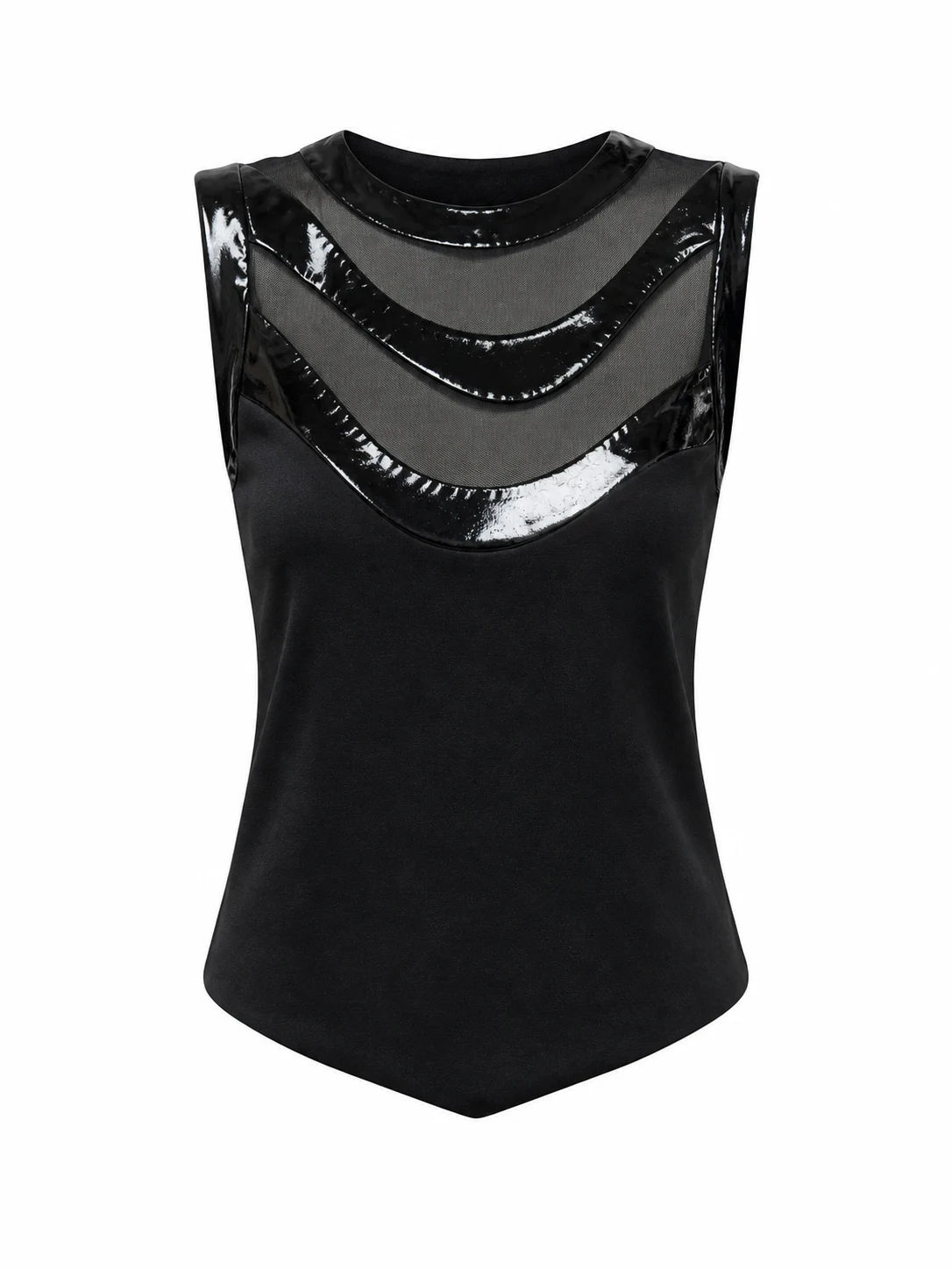Black Sheer Panel Structured Top