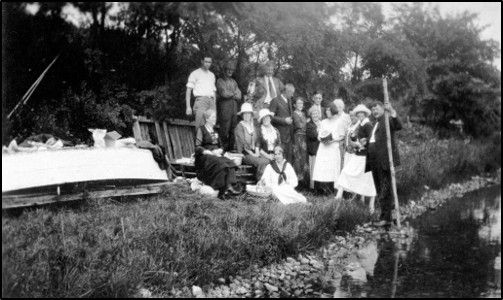 Picnic on the shore of Spectacle Pond. Courtesy Sandwich Town Archives.