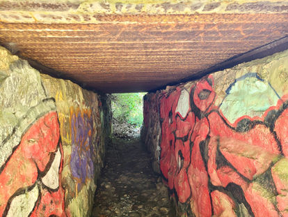 View of the interior of a cow tunnel in Sandwich, MA alight with graffiti. Photo courtesy of John Walker.