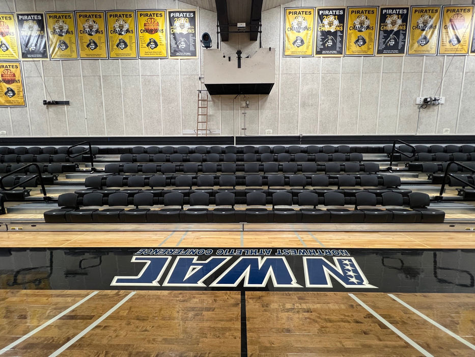Telescopic bleachers by Hussey Seating Company at Peninsula College, installed by Nor-Pac Seating Company.