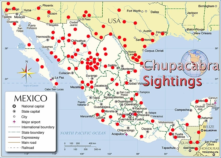 Map of Texas Chupacabra Sightings