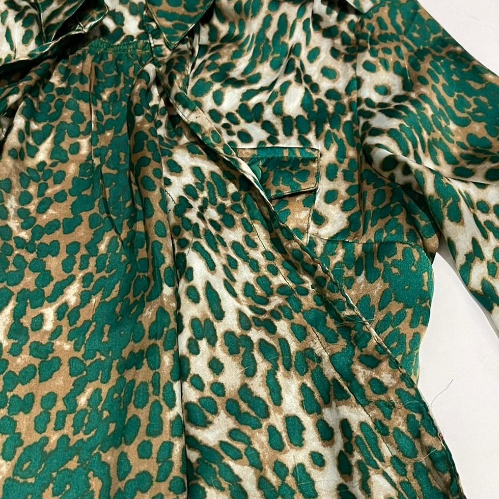 Thumbnail: Green Leopard Print Satin Button Up Blouse Size S
