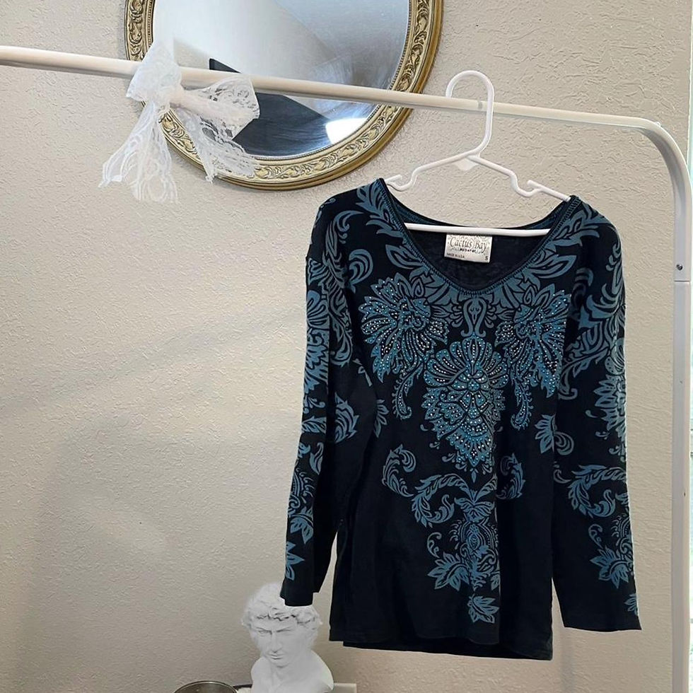 Thumbnail: Y2K Black Blue Paisley Print Long Sleeve Top