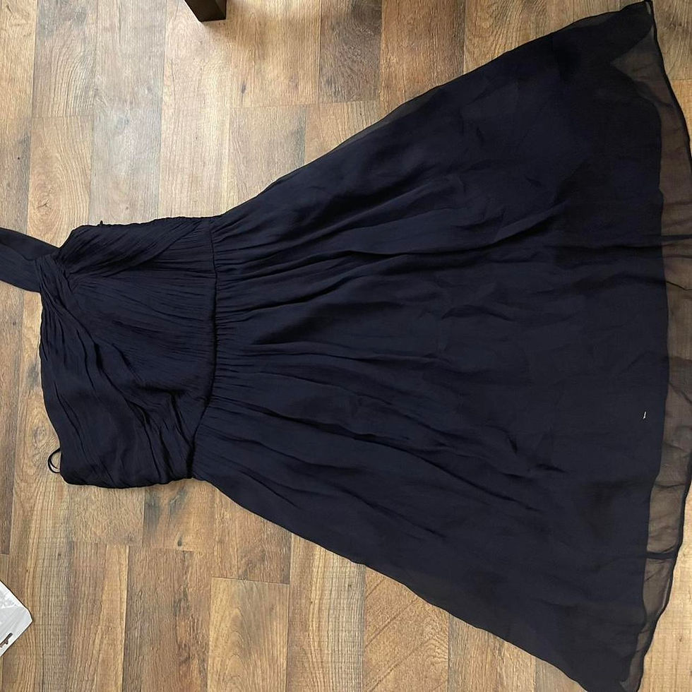 Thumbnail: Navy Blue Silk Midi Dress One Shoulder Pleated Skirt Size M
