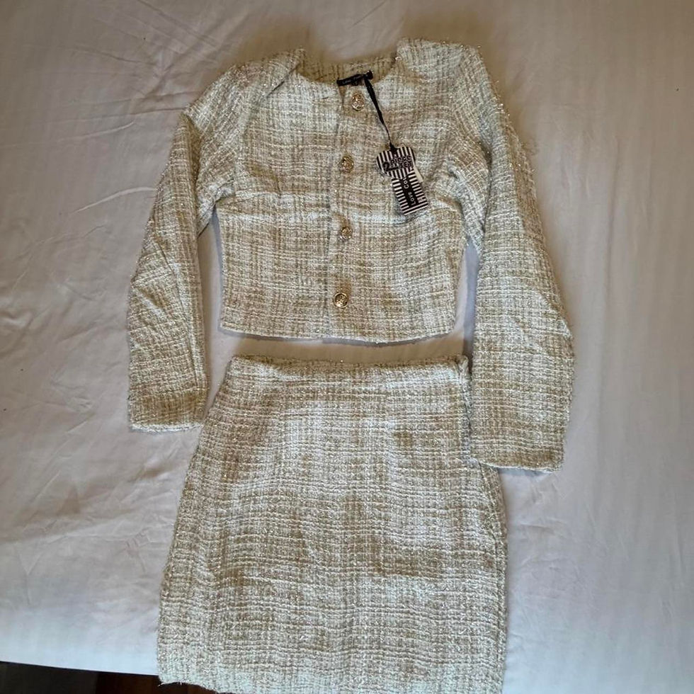 Thumbnail: Women's Preppy Tweed Blazer And Skirt Suit Set Cream XS