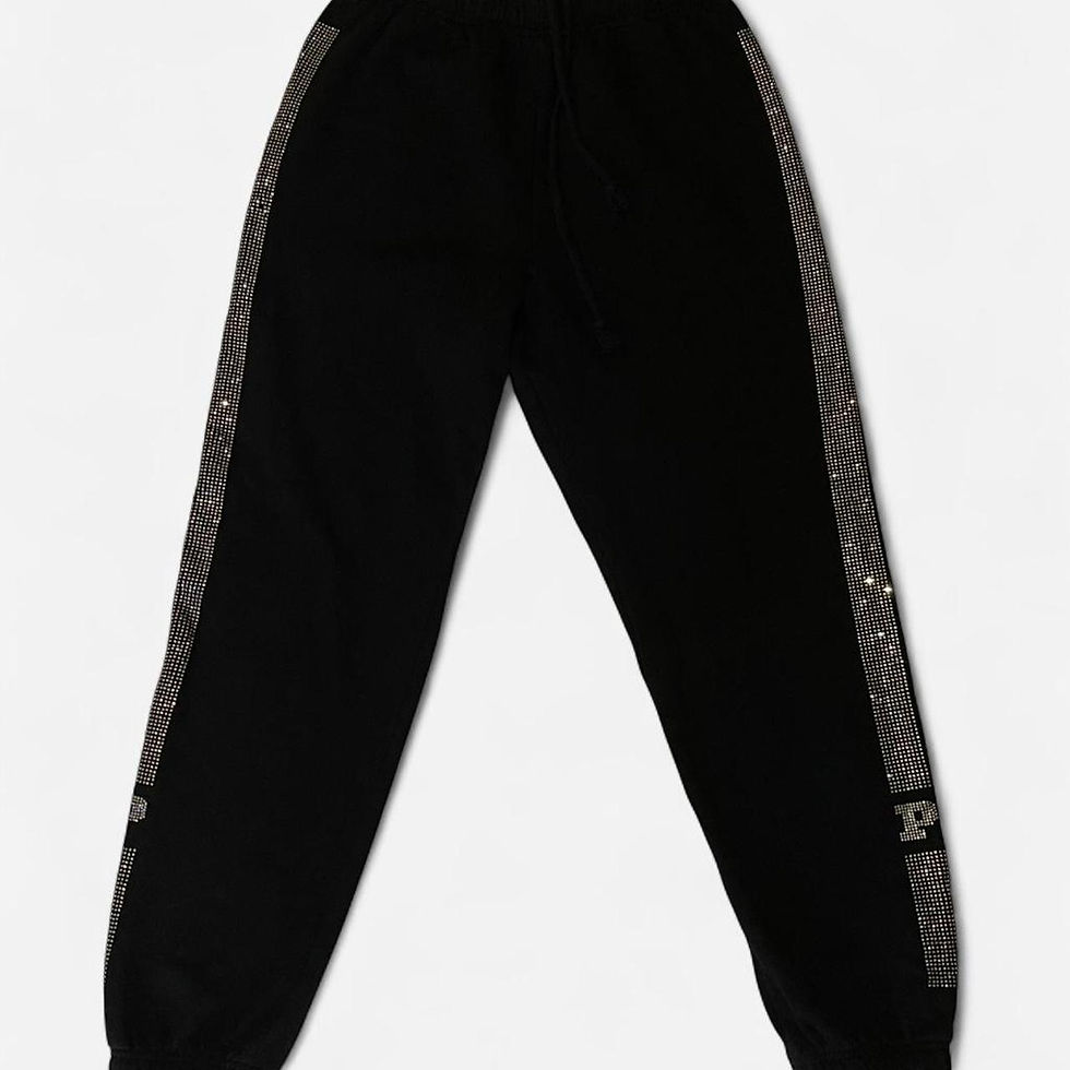 Thumbnail: Victoria's Secret Women's Black Joggers Silver Glitter Side Stripe