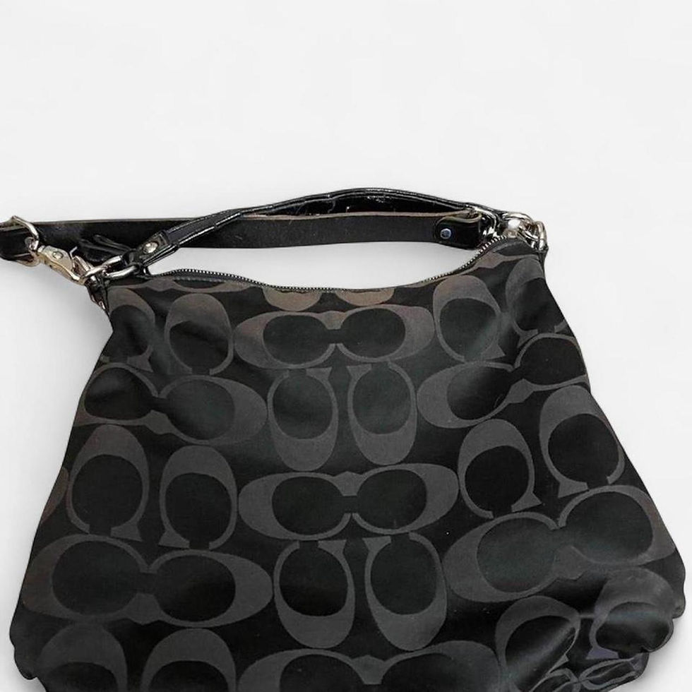 Thumbnail: Authentic Coach Black Signature Canvas Hobo Shoulder Bag