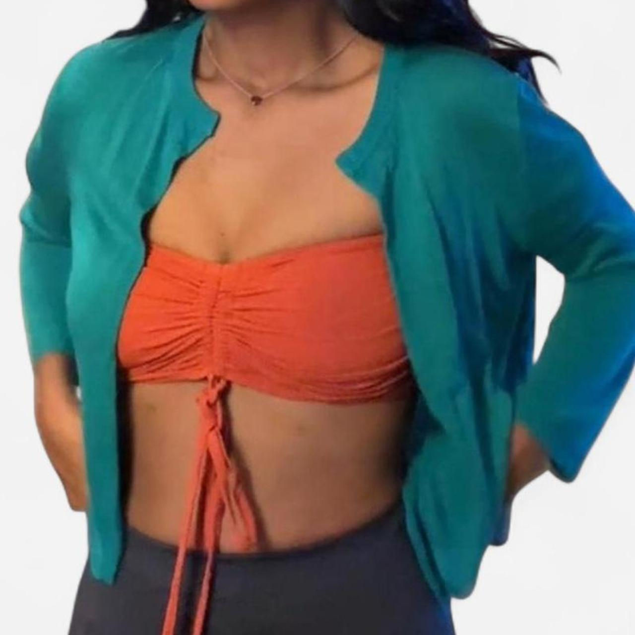 LOFT Women's Green and Blue Cardigan Size M