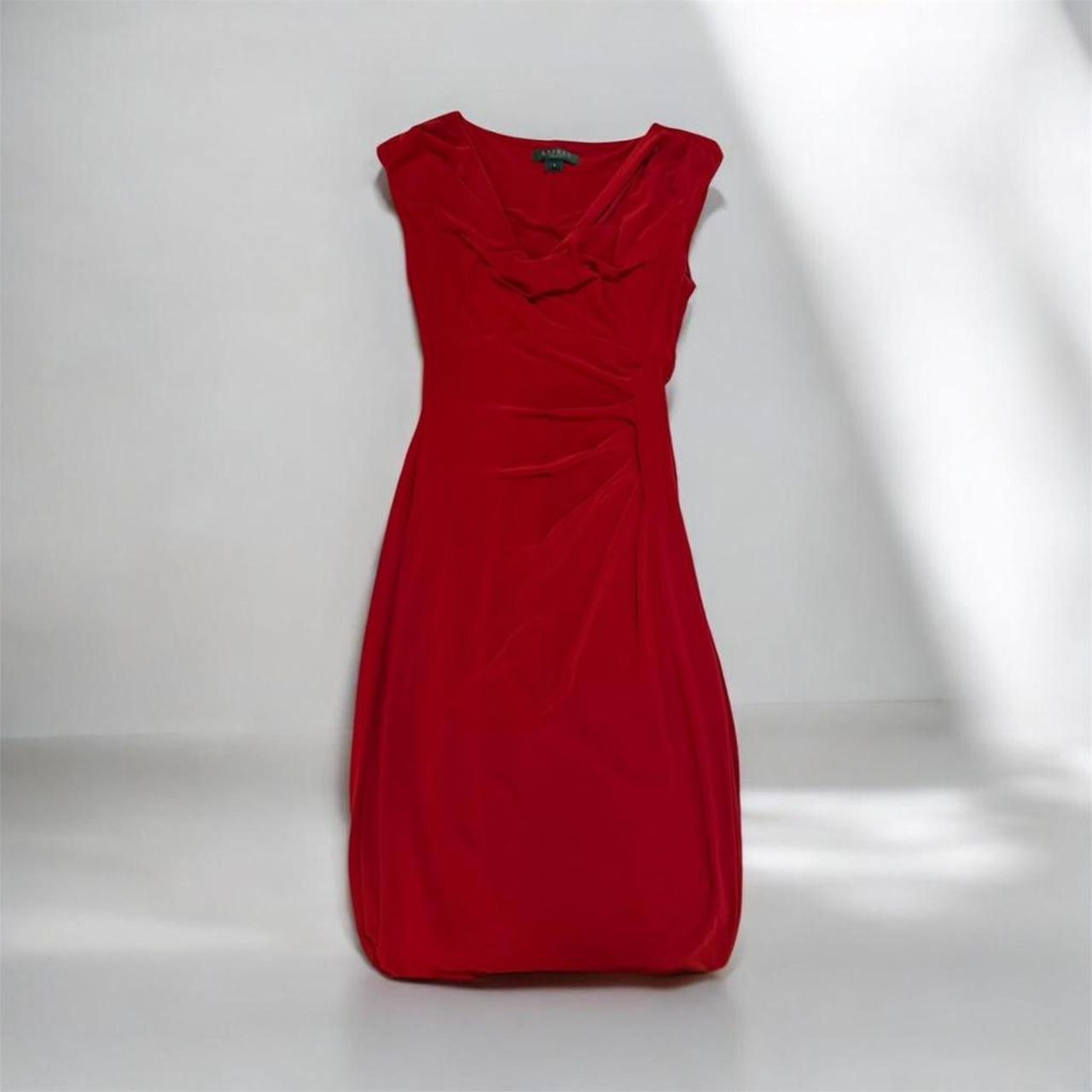 Ralph Lauren Red Ruffle Neck Dress With Cap Sleeves Size 8