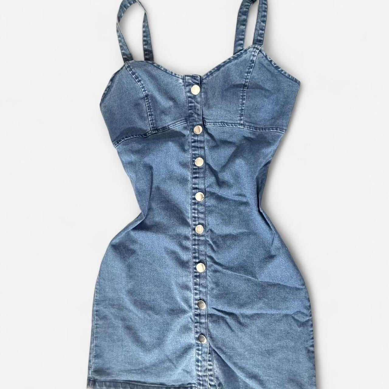 Iris Stretchy Bodycon Jean Denim Dress With Metal Buttons Size S
