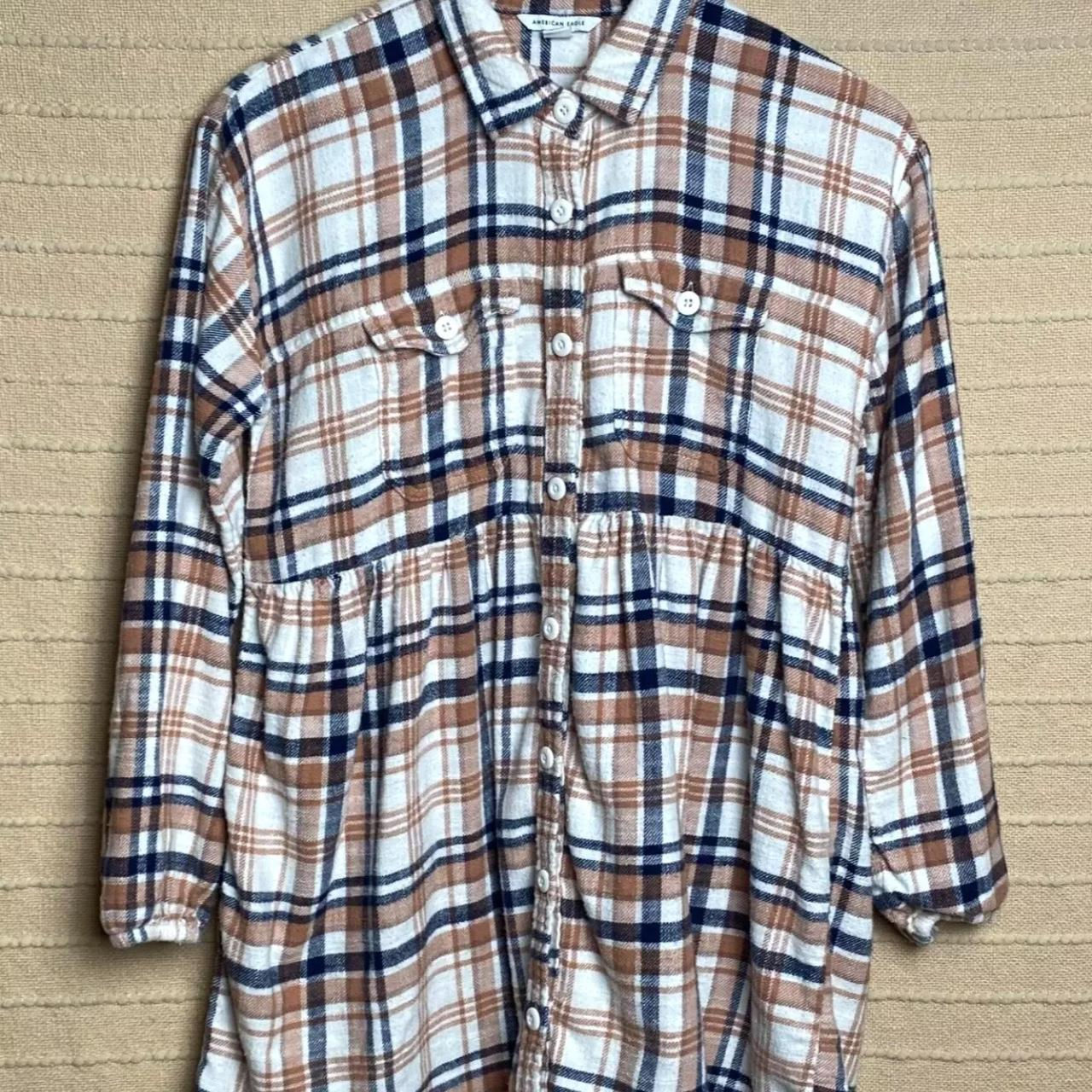 American Eagle Brown and Blue Plaid Button Up Dress Size M