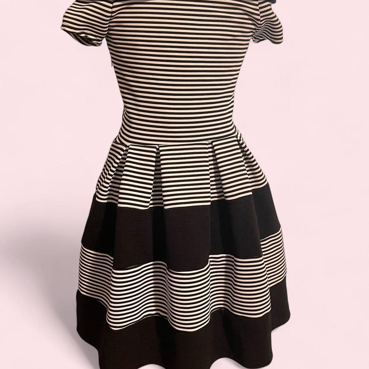 Teabees Black White Striped Off Shoulder Dress Size 12