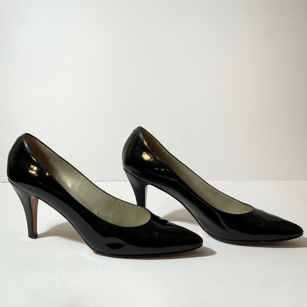 Anne Klein Black Patent Leather Pumps Pointed Toe Kitten Heel US 7.5