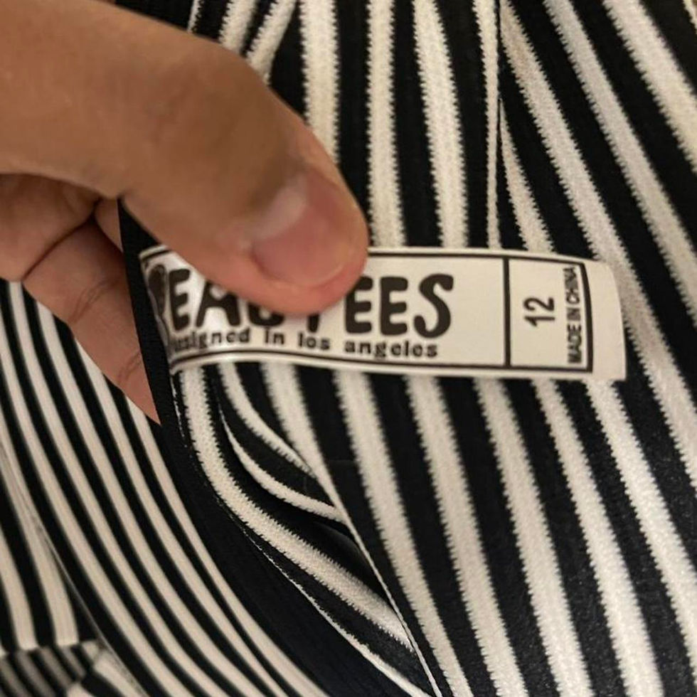 Thumbnail: Teabees Black White Striped Off Shoulder Dress Size 12
