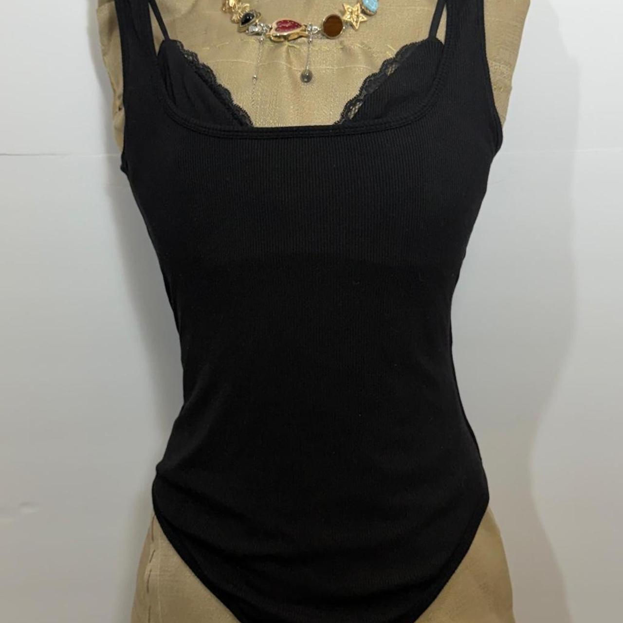 Popitush Black Lace Bodysuit Tank Top Adjustable Straps